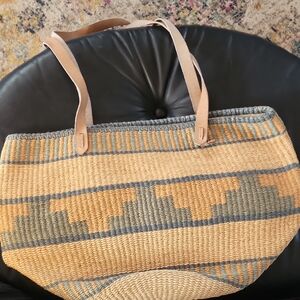 Stylish Tan and Gray Aztec Pattern Woven Tote Bag